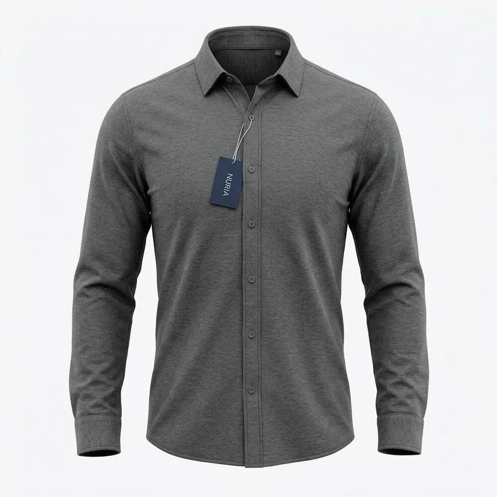 Devon & Jones Mens Large Button Up Shirt Long Sleeve Dark Grey Heather DG230 NWT